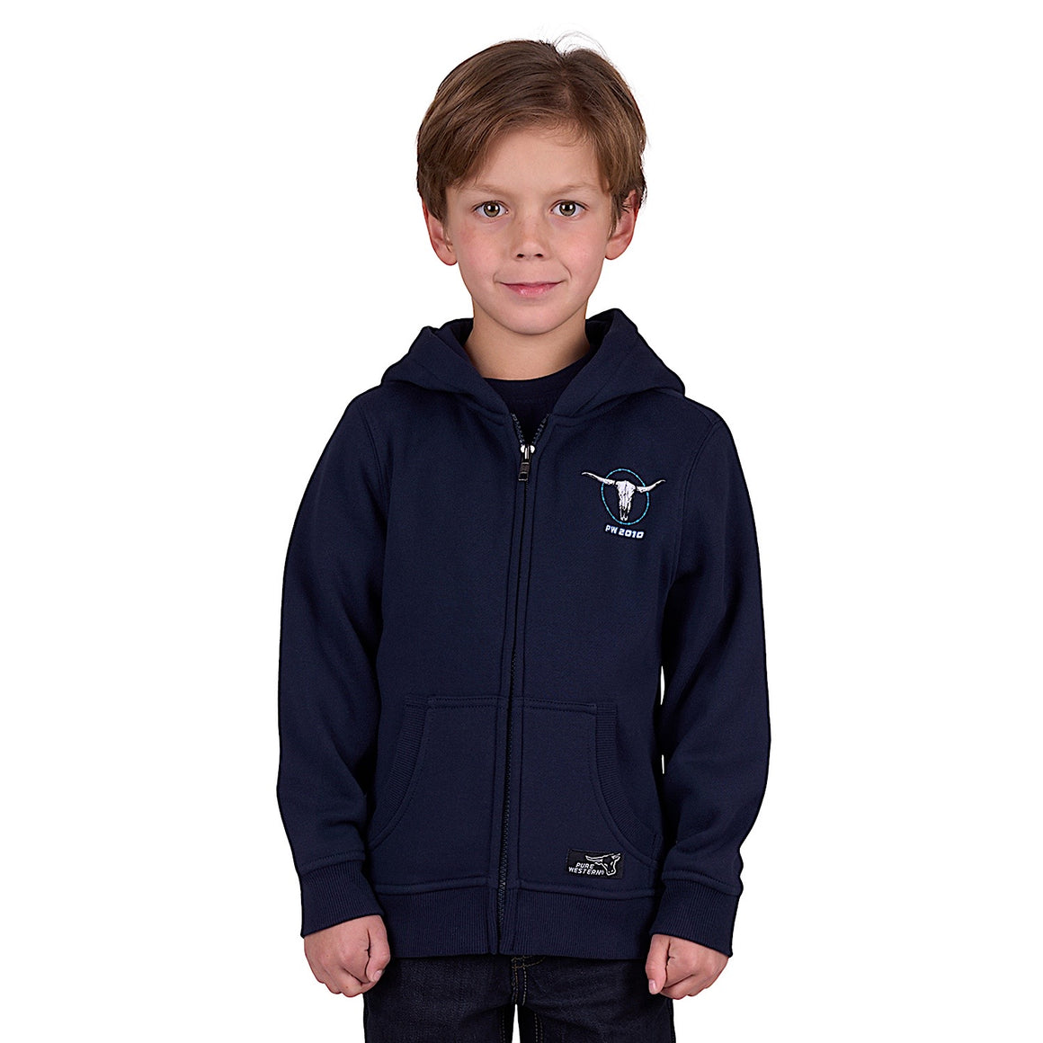 Pure Western Boy's Carl Zip Through Hoodie - Navy