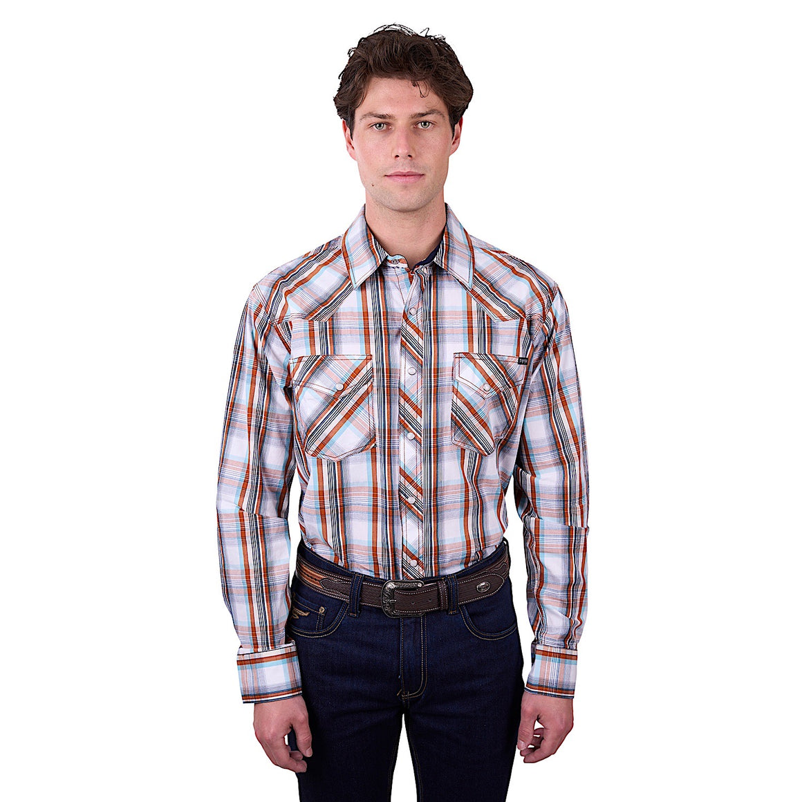 Pure Western Men's Axel Check Western Shirt - Tan