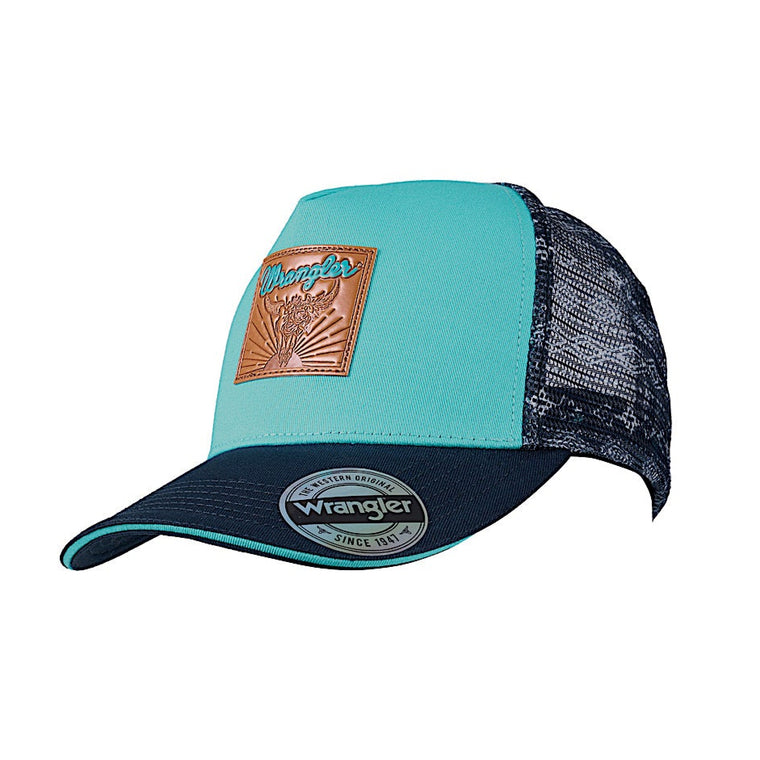 Wrangler Quinn High Profile Ponytail Trucker Cap - Aqua/Navy