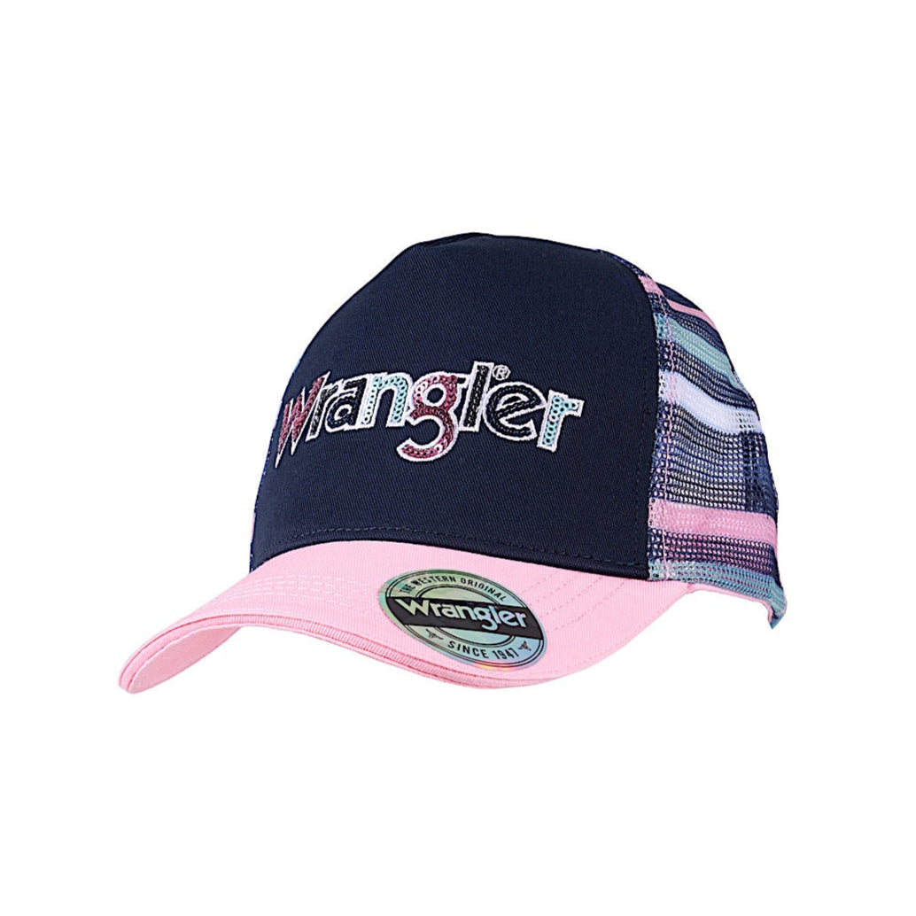 Wrangler Kid's Tori High Profile Ponytail Trucker Cap - Navy/Pink