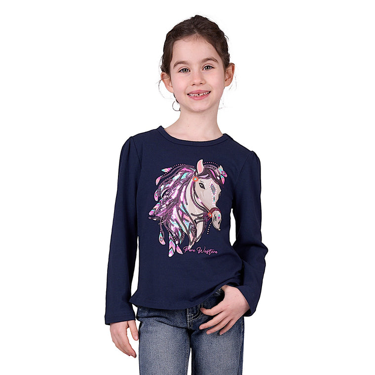 Pure Western Girl's Kit Long Sleeve Tee - Navy