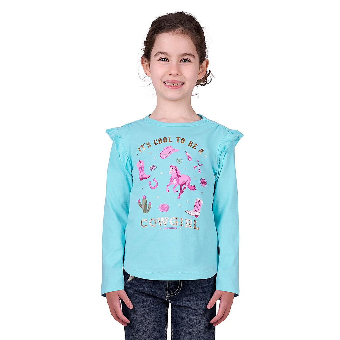 Pure Western Girl's Kristy Long Sleeve Tee - Sea Green