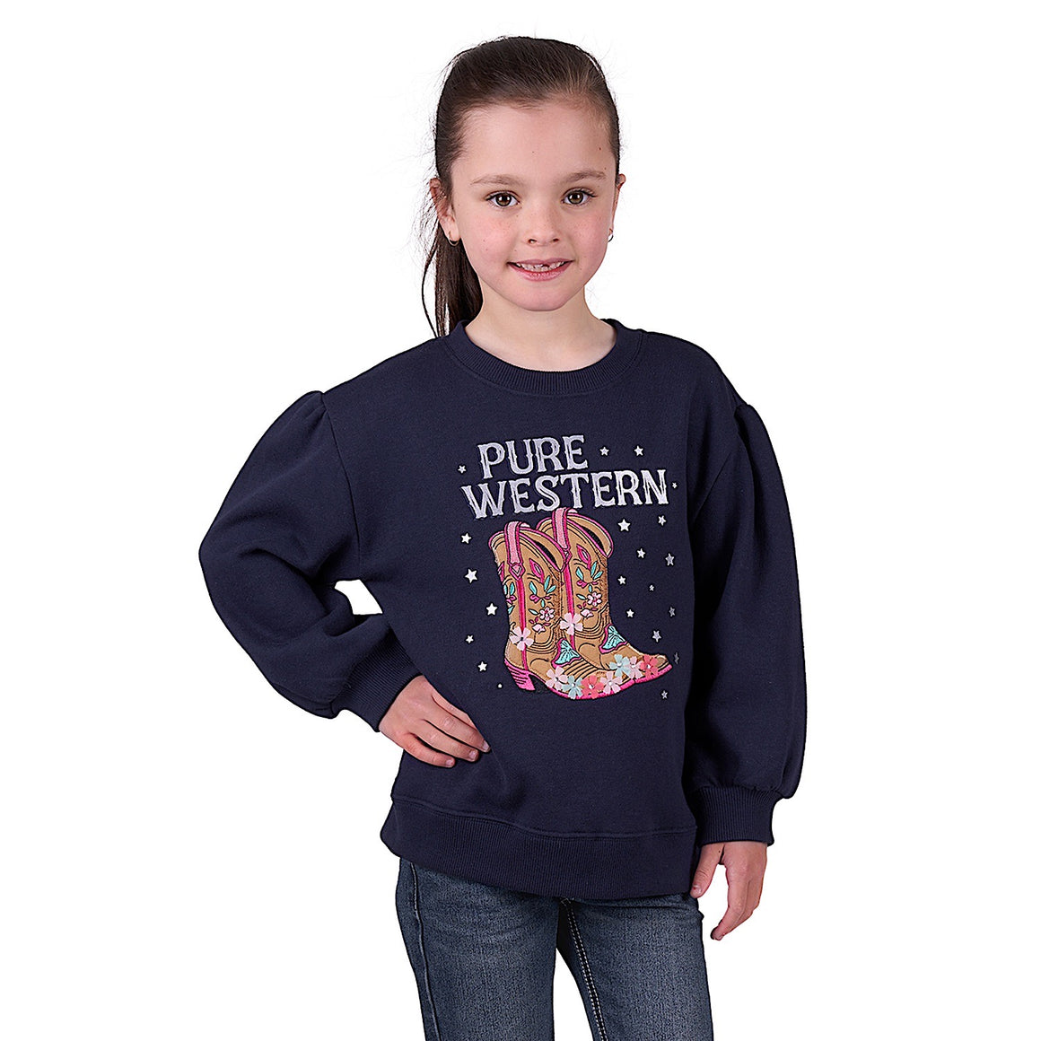 Pure Western Girl's Sienna Crew - Navy