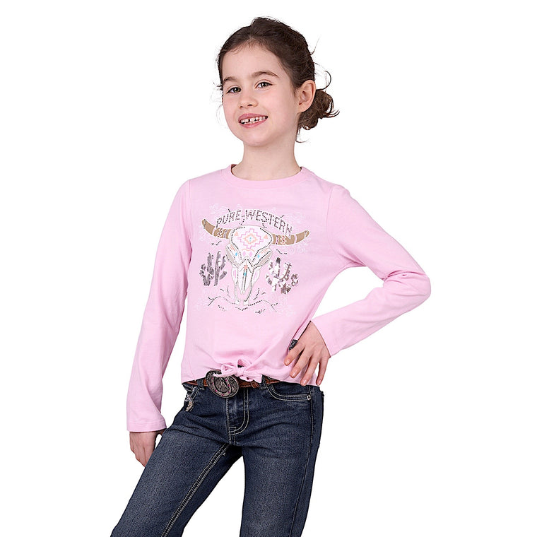 Pure Western Girl's Polly Long Sleeve Tee - Pink