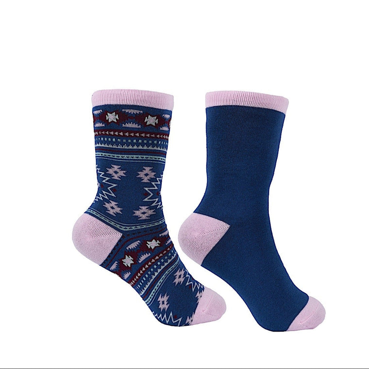 Pure Western Adult Crew Socks (Twin Pack) - Navy/Pink