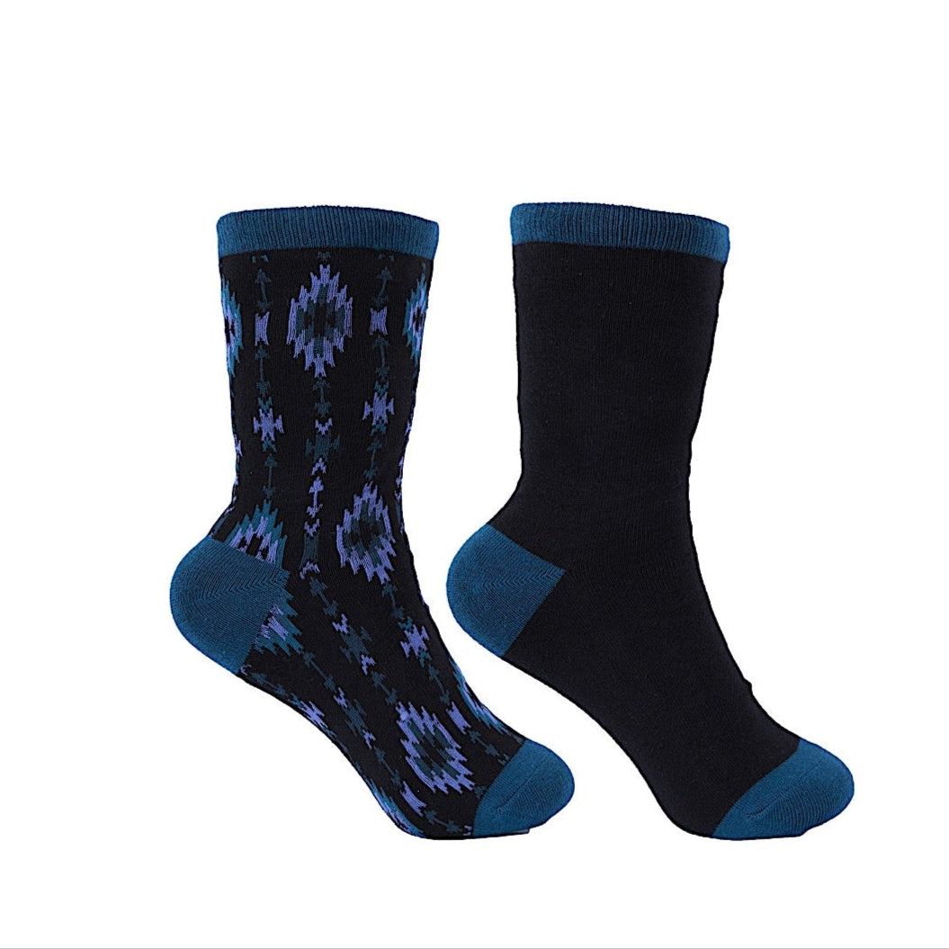 Pure Western Adult Crew Socks (Twin Pack) - Black/Teal