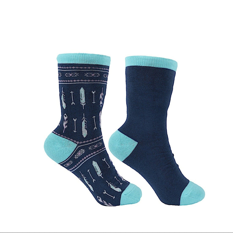 Pure Western Adult Crew Socks (Twin Pack) - Navy/Turquoise