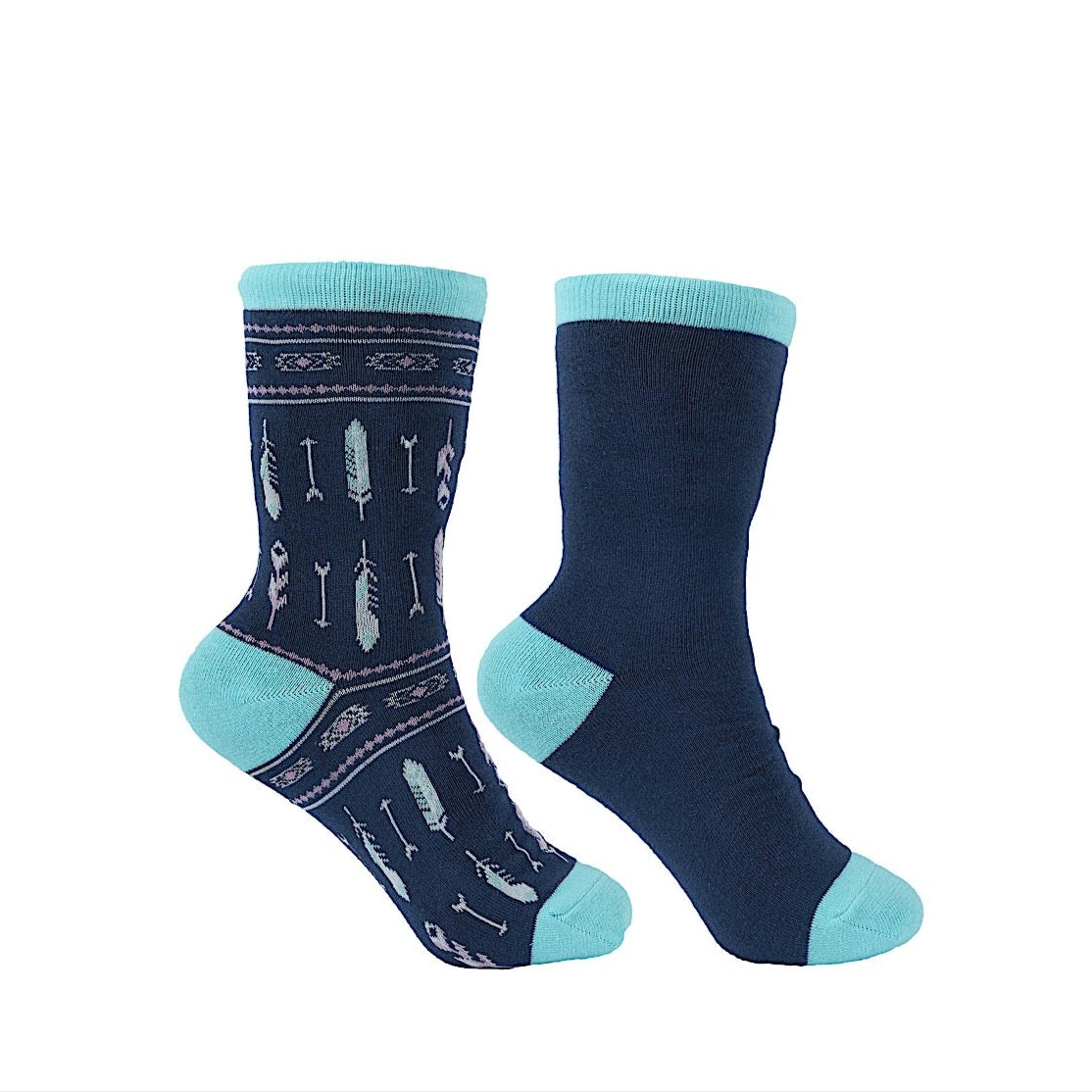 Pure Western Kid's Crew Socks (Twin Pack) - Navy/Turquoise