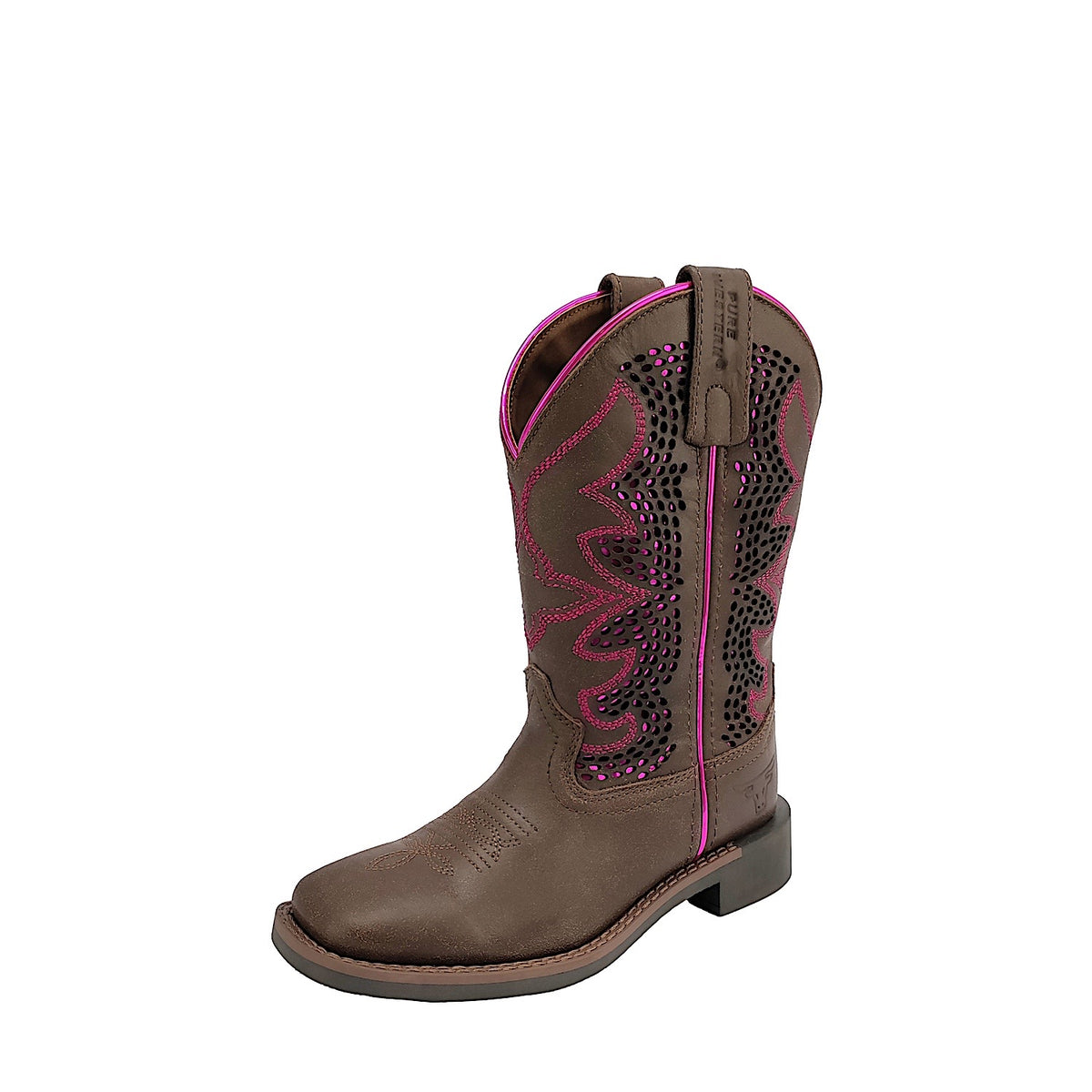 Pure Western Children's Abby Boot - Dark Brown/Fuchsia