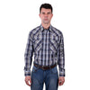 Wrangler Men's Finn Check Logo Western Long Sleeve Shirt - Charcoal/Blue