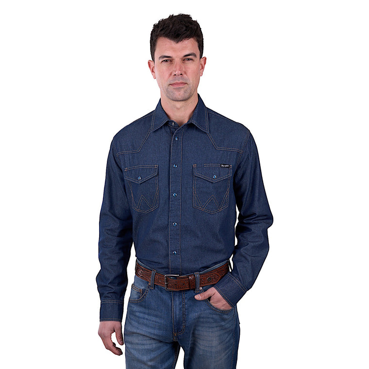 Wrangler Men's Jay Denim Western Long Sleeve Shirt - Dark Denim