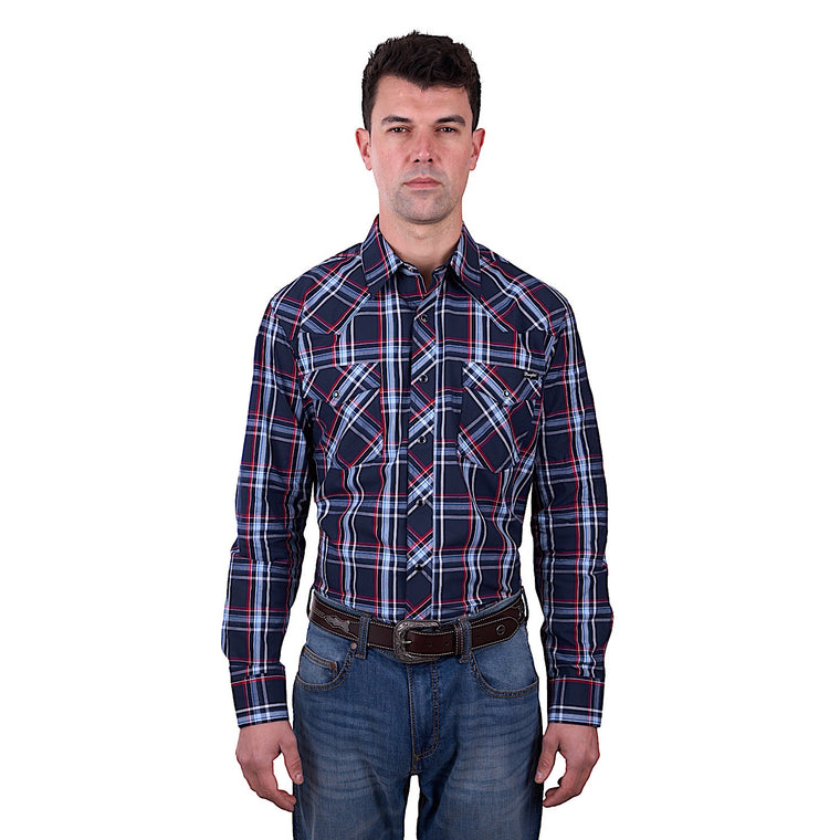 Wrangler Men's Hugo Check Western Long Sleeve Shirt - Navy/Red