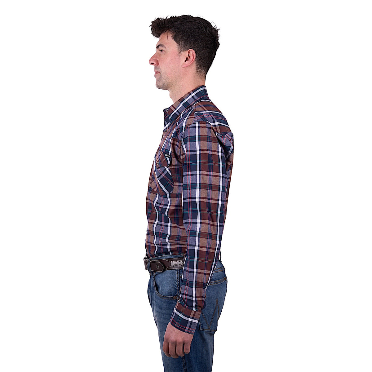 Wrangler Men's Milo Check Western Long Sleeve Shirt - Tan/Navy