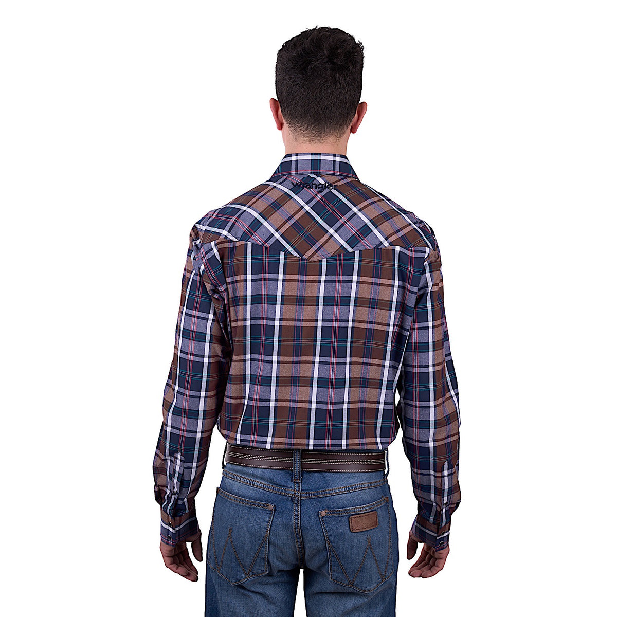 Wrangler Men's Milo Check Western Long Sleeve Shirt - Tan/Navy