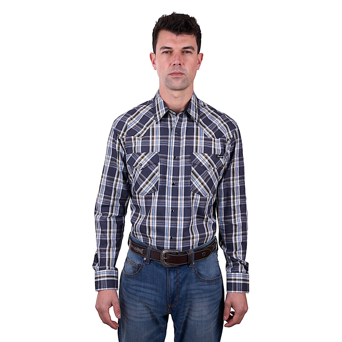 Wrangler Men's Finn Check Western Long Sleeve Shirt - Charcoal/Blue