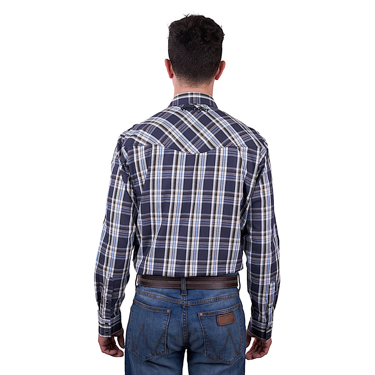 Wrangler Men's Finn Check Western Long Sleeve Shirt - Charcoal/Blue