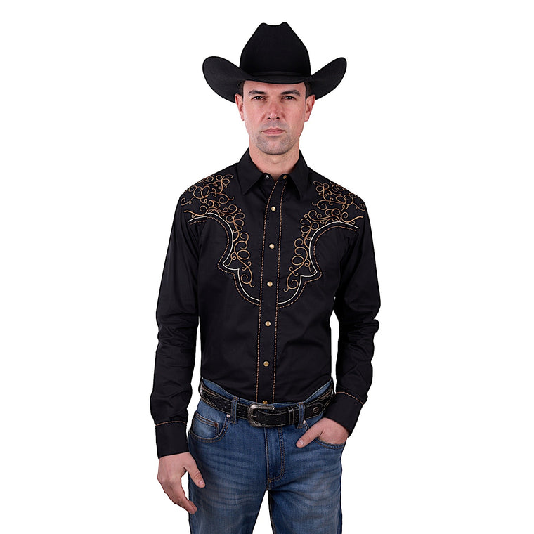 Wrangler Men's Rhys Embroidered Long Sleeve Shirt - Black