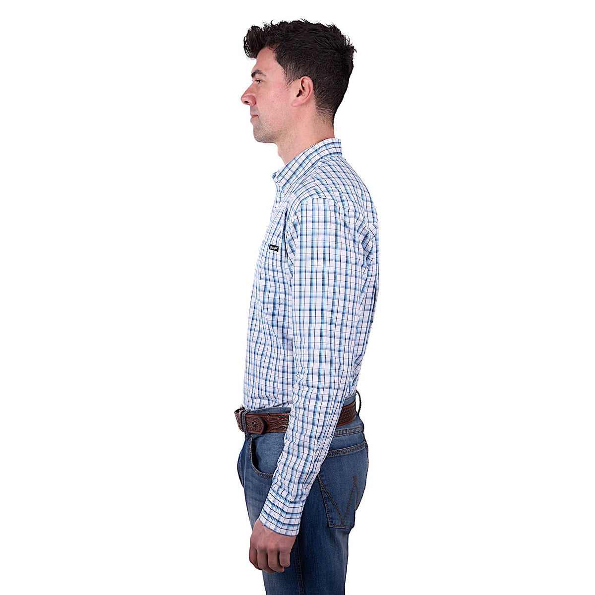 Wrangler Men's Owen Check Button Down Long Sleeve Shirt - Blue/White