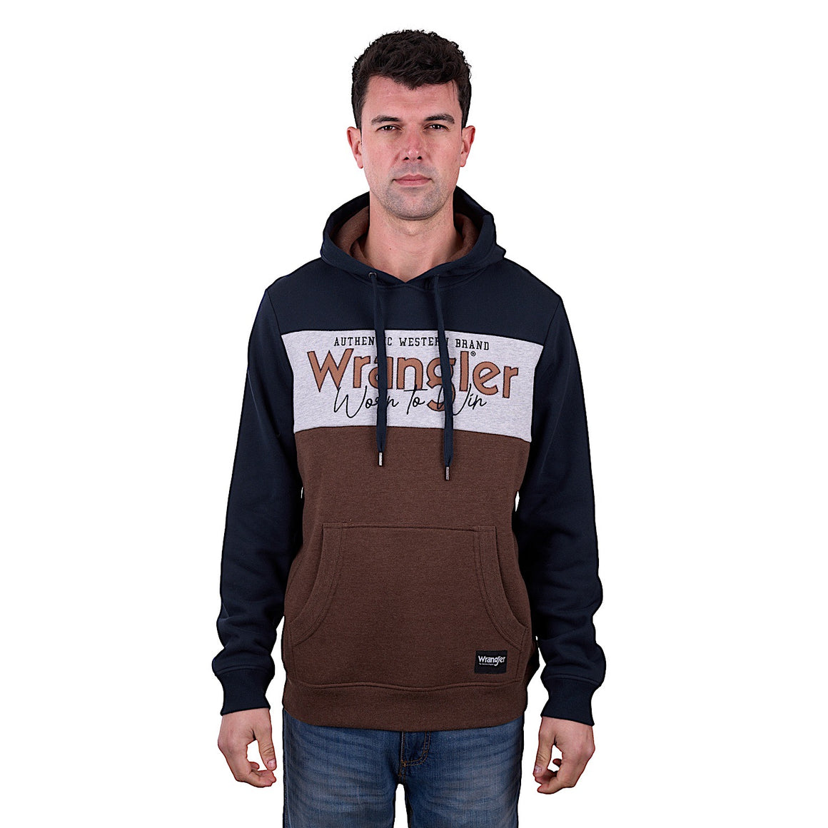 Wrangler Men's Paul Pullover Hoodie - Navy/Dark Tan