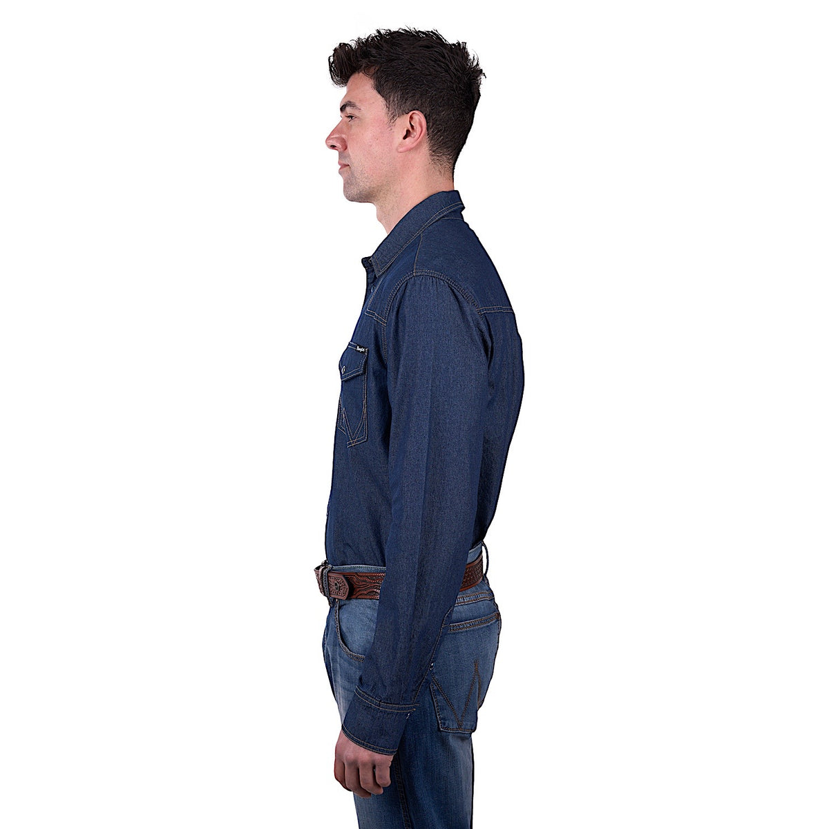 Wrangler Men's Jay Denim Western Long Sleeve Shirt - Dark Denim