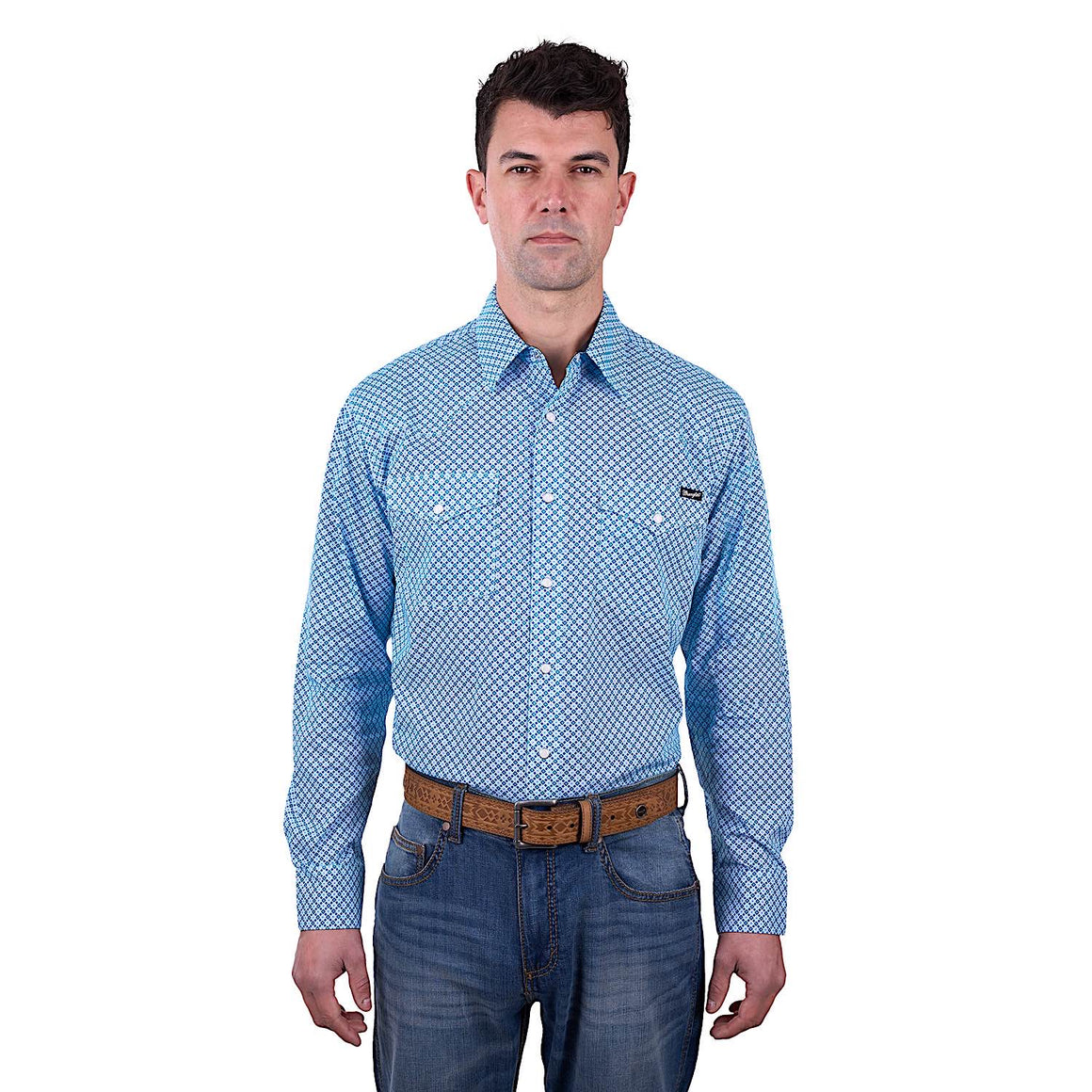 Wrangler Men's Jude Print Western Long Sleeve Shirt - Blue/Teal