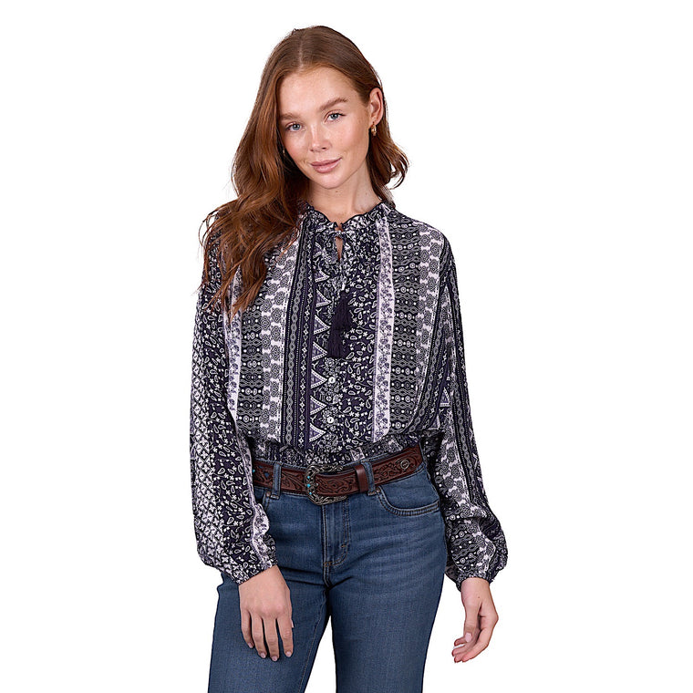 Wrangler Women's Lindsey Long Sleeve Blouse - Navy