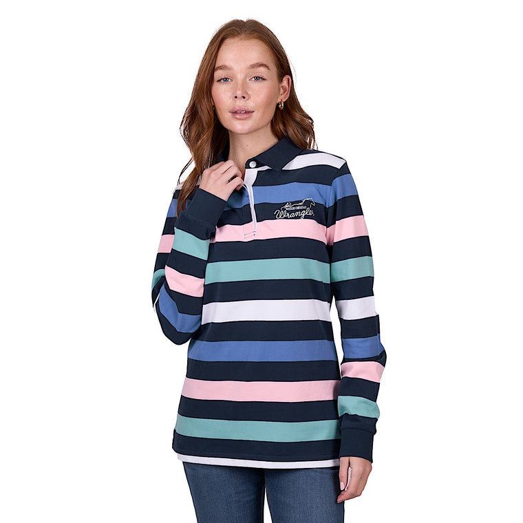 Wrangler Women's Camden Stripe Rugby - Navy/Multi