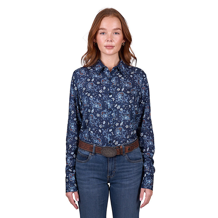 Wrangler Women's Jolene Print Long Sleeve Shirt - Navy