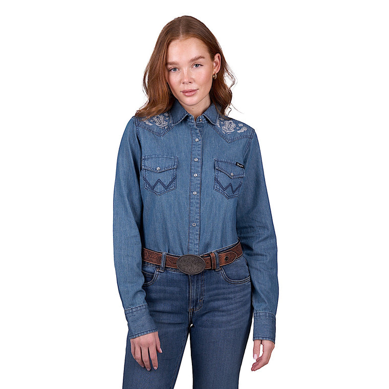 Wrangler Women's Chrissy Western Long Sleeve Shirt - Denim