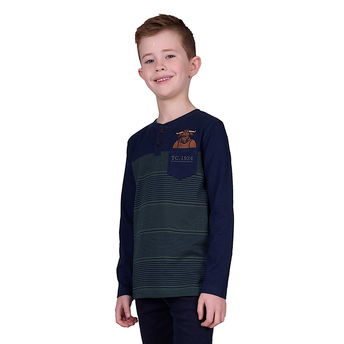 Thomas Cook Boy's Benny Henley Long Sleeve Tee - Navy/Dark Green