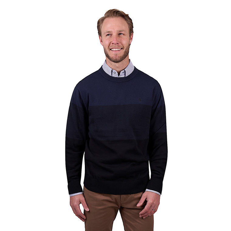 Thomas Cook Men's Joey Stripe Crew Neck Knit Jumper - Navy/Black