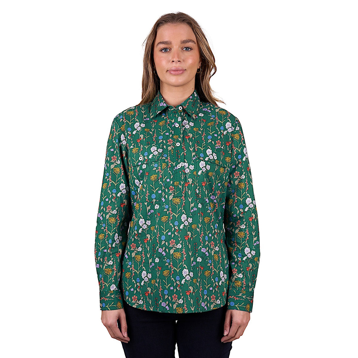 Hard Slog Women's Jani Half Placket Long Sleeve Shirt - Green