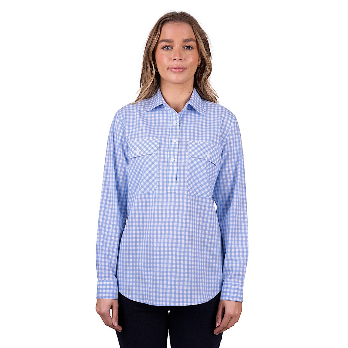 Hard Slog Women's Rux Half Placket Long Sleeve Shirt - Blue