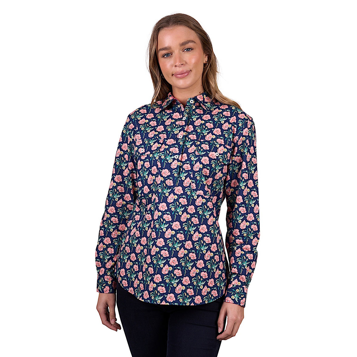 Hard Slog Women's Fauna Half Placket Long Sleeve Shirt - Navy