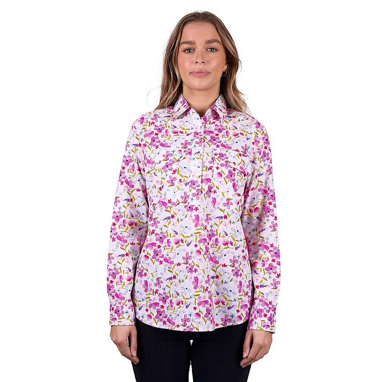 Hard Slog Women's Evae Half Placket Long Sleeve Shirt - White