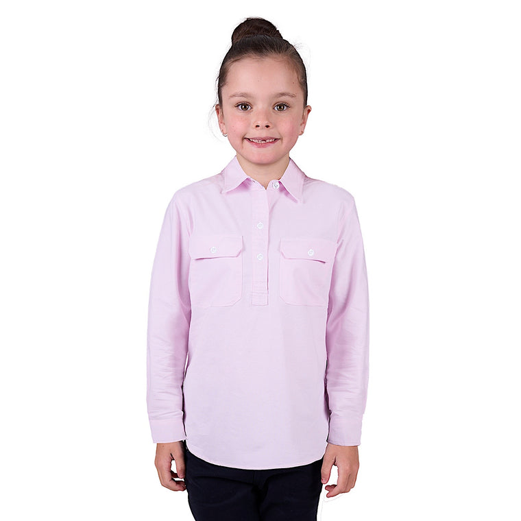 Hard Slog Kid's Milly Half Placket Long Sleeve Shirt - Pale Pink