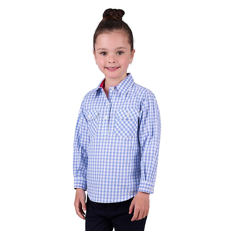 Hard Slog Kid's Rux Half Placket Long Sleeve Shirt - Blue