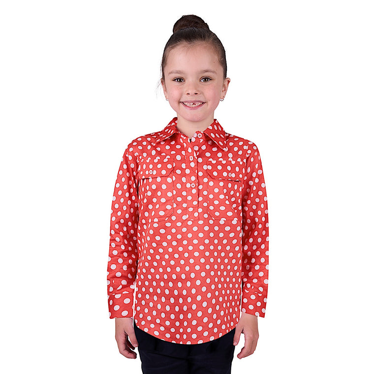 Hard Slog Kid's Jaz Half Placket Long Sleeve Shirt - Coral