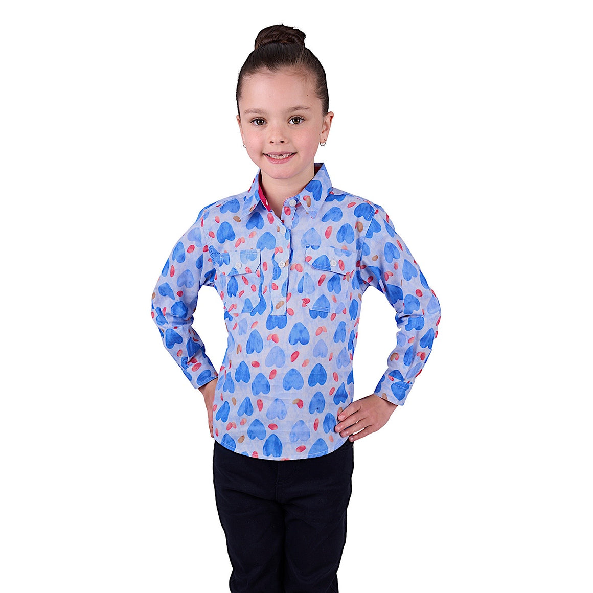 Hard Slog Kid's Miv Half Placket Long Sleeve Shirt - Blue