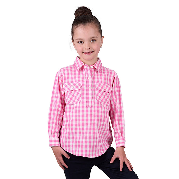 Hard Slog Kid's Melly Half Placket Long Sleeve Shirt - Pink