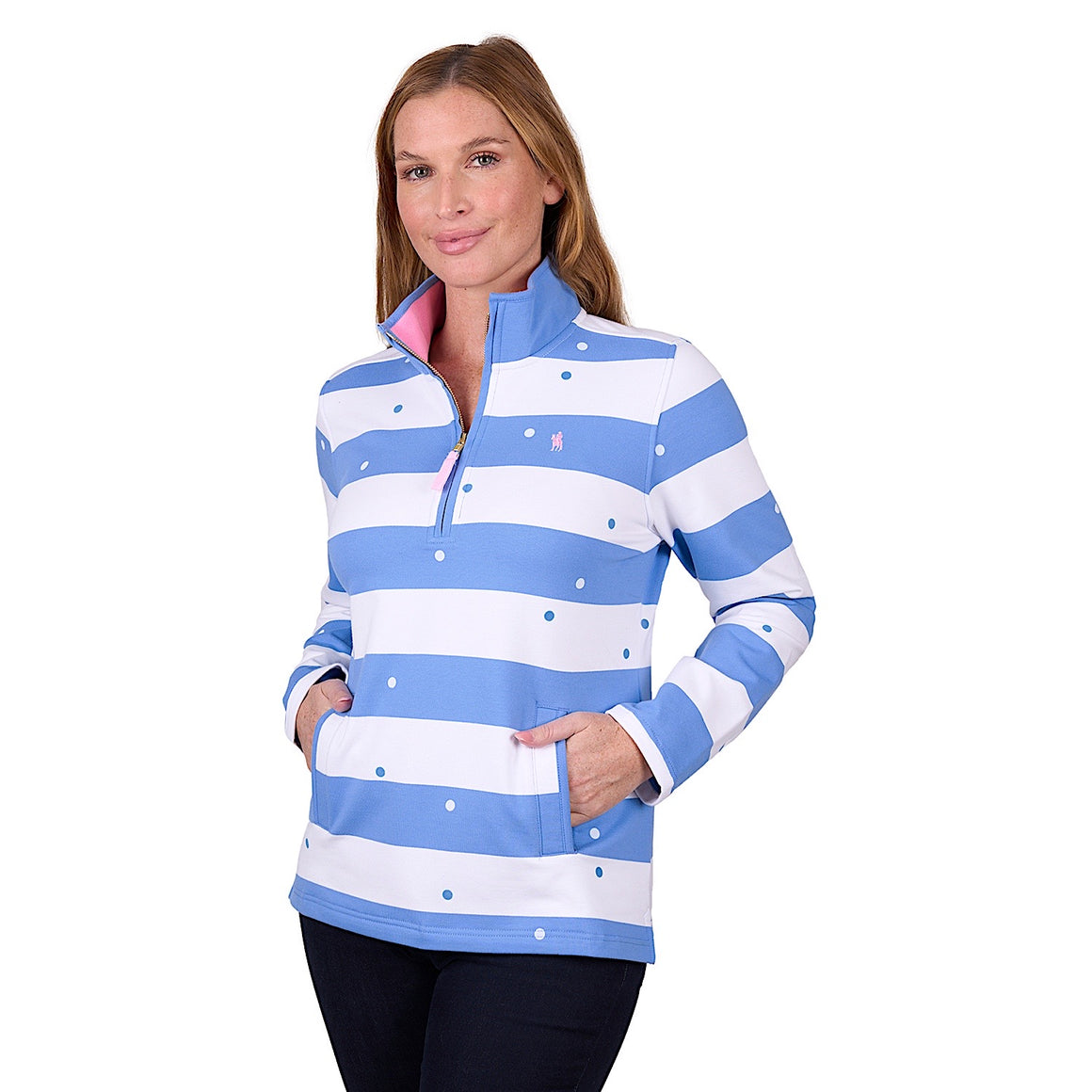 Thomas Cook Women's Eden 1/4 Zip Stripe Rugby - Blue