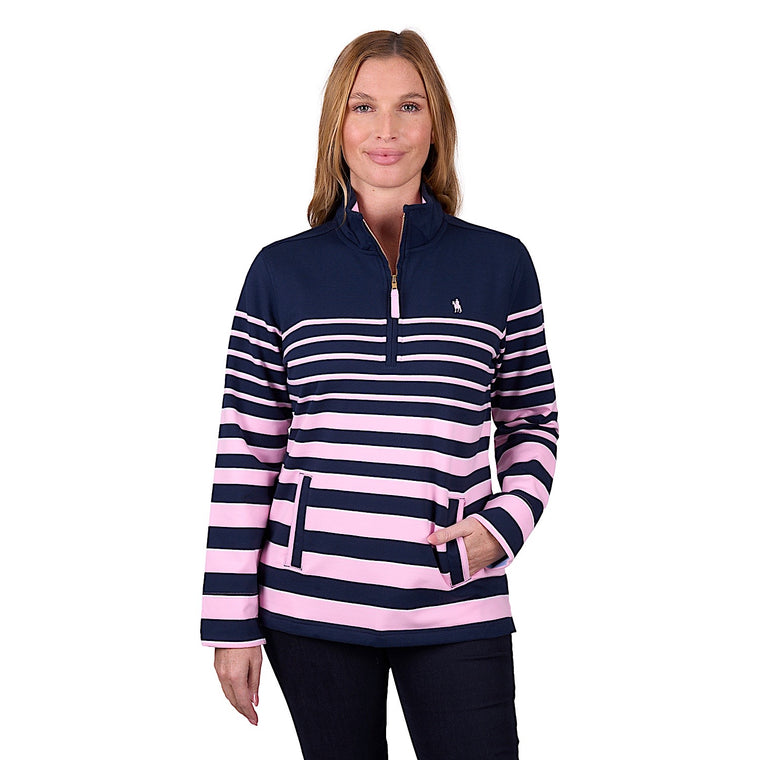 Thomas Cook Women's Cecilia 1/4 Zip Stripe Rugby - Pink