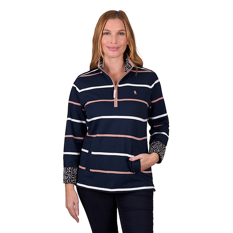 Thomas Cook Women's Matilda 1/4 Zip Stripe Rugby - Navy