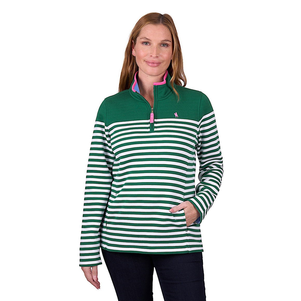 Thomas Cook Women's Andrea 1/4 Zip Stripe Rugby - Green