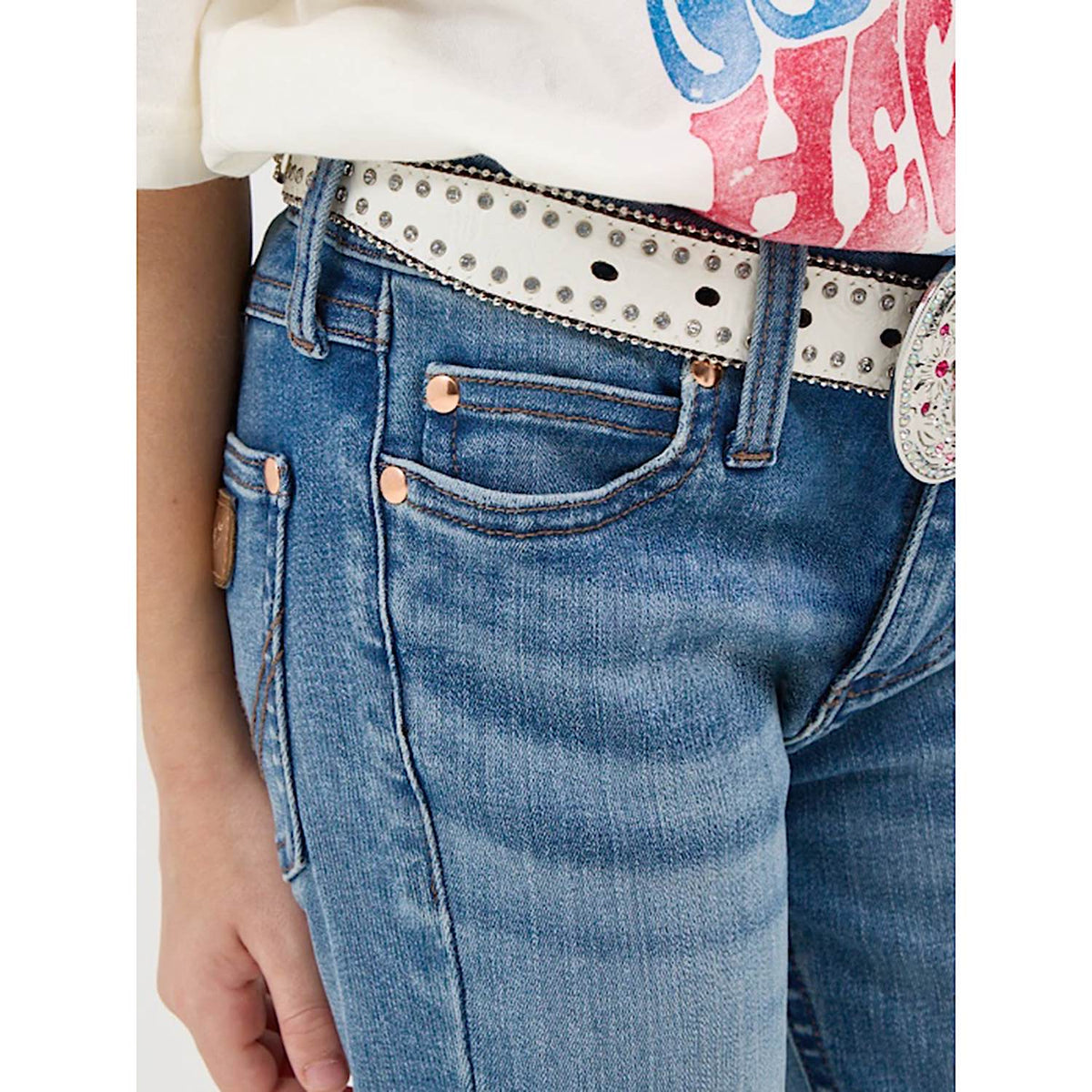 Wrangler X Lainey Wilson Girls High Rise Boot Hugger Jeans - Blue Wash