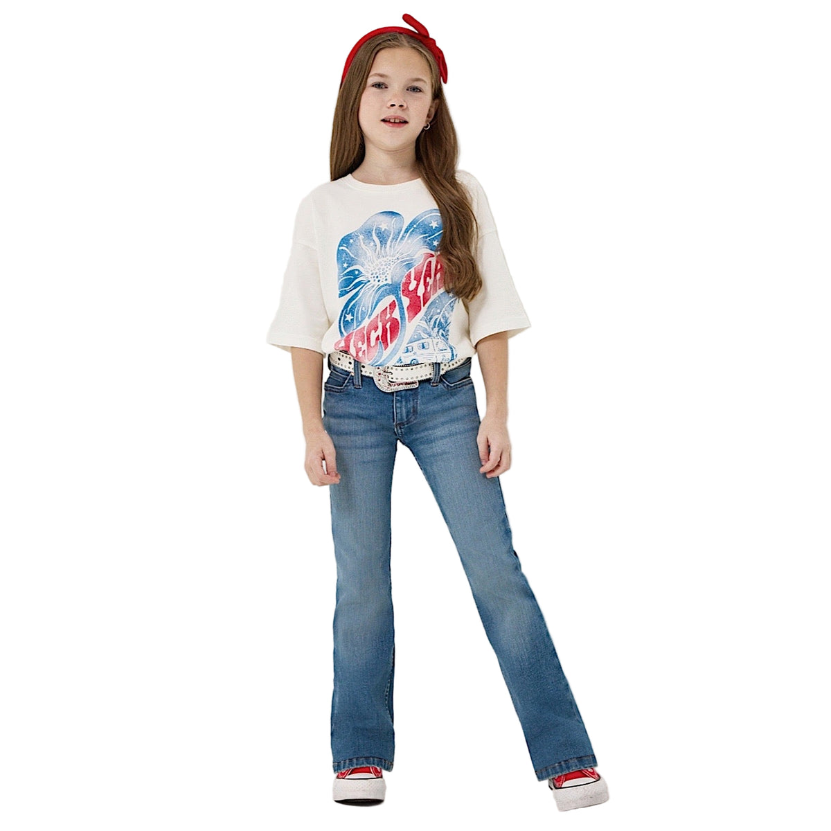 Wrangler X Lainey Wilson Girls High Rise Boot Hugger Jeans - Blue Wash