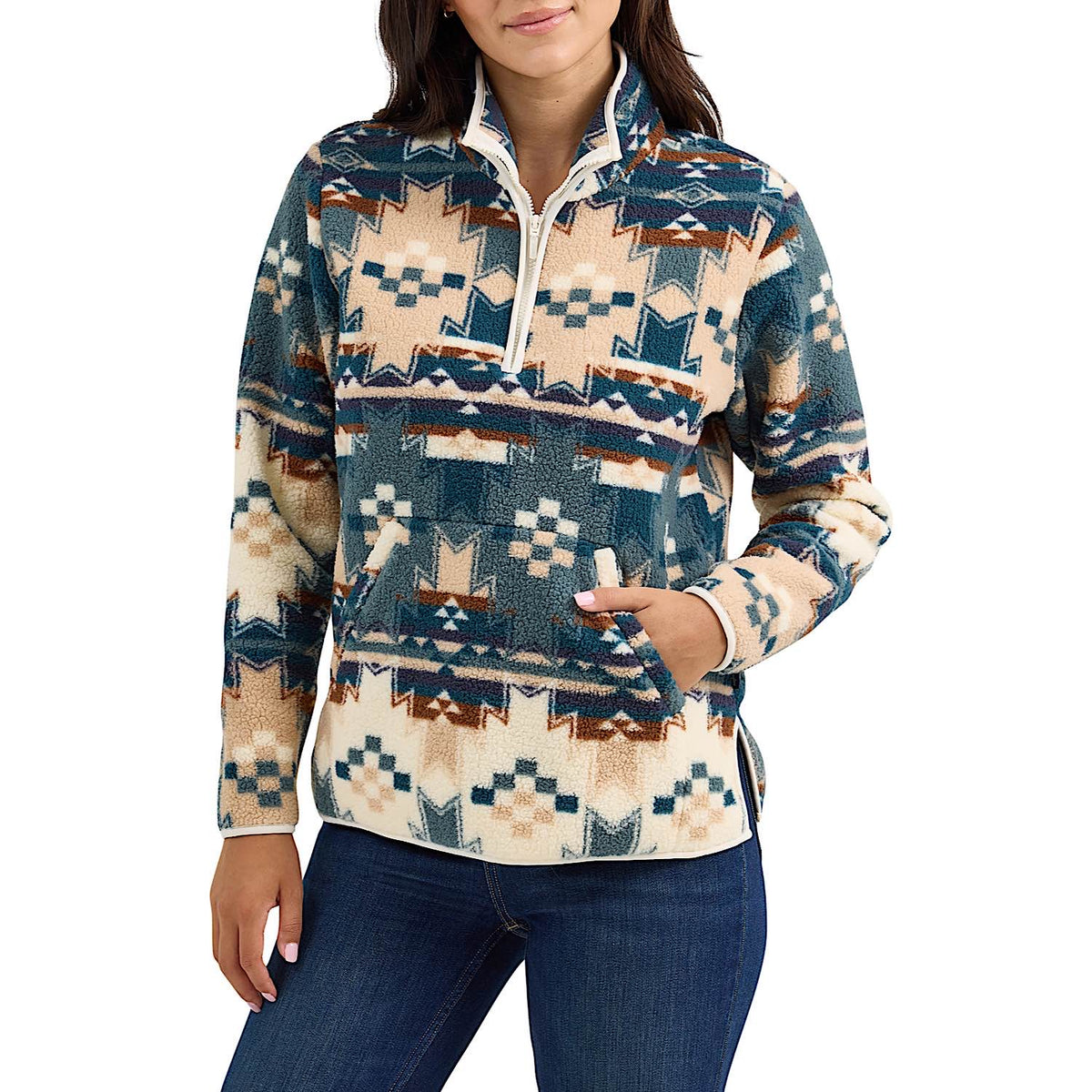 Wrangler Women’s Sherpa Zip Pullover - Blue