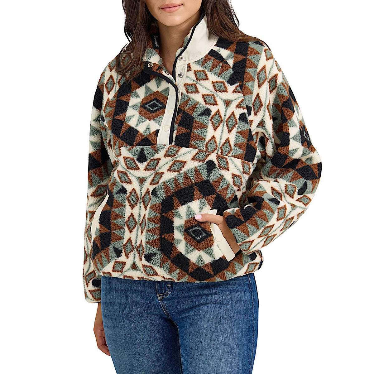 Wrangler Women’s Sherpa Snap Pullover - Green