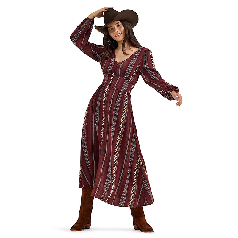 Wrangler Women’s Vintage Maxi Long Sleeve Dress - Port