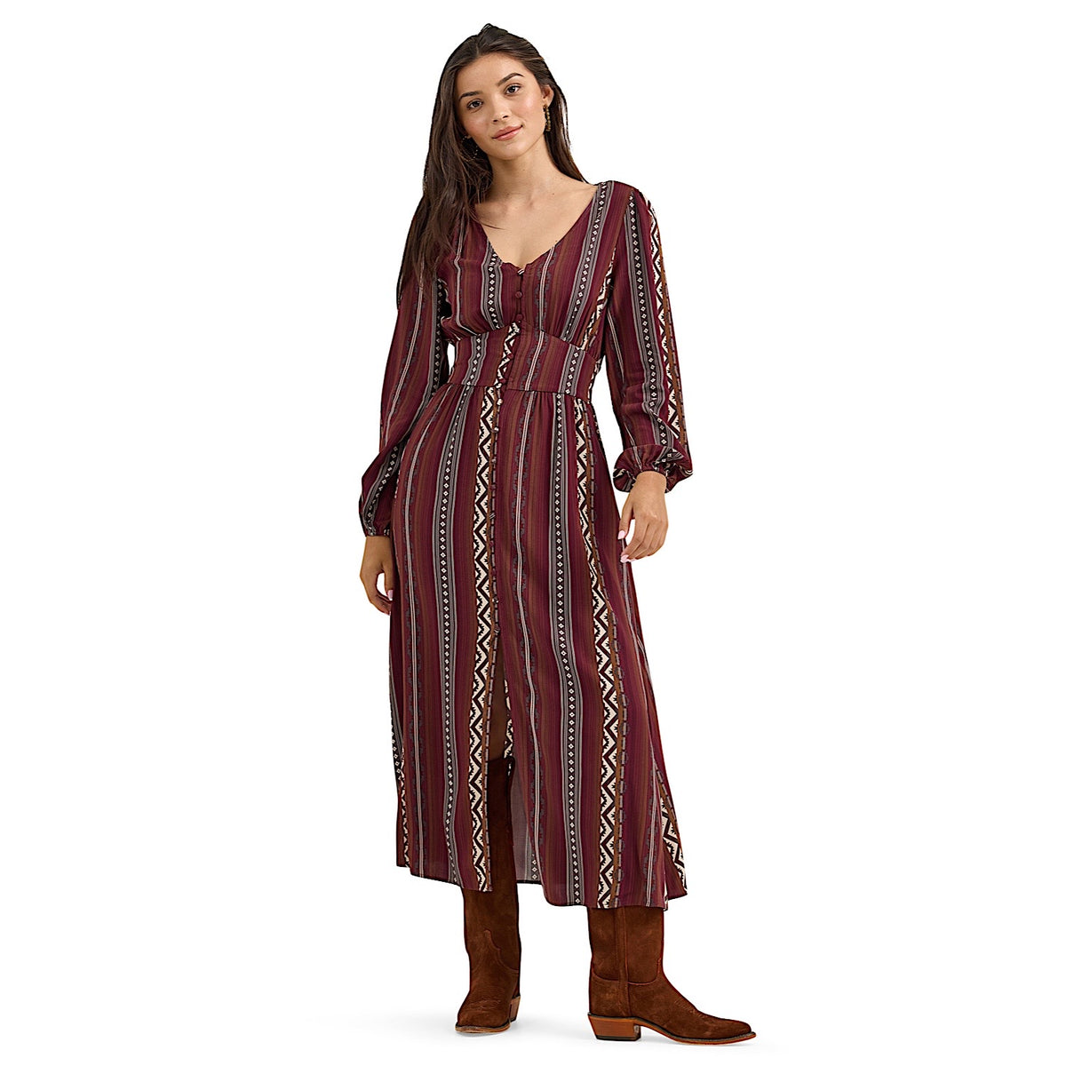Wrangler Women’s Vintage Maxi Long Sleeve Dress - Port